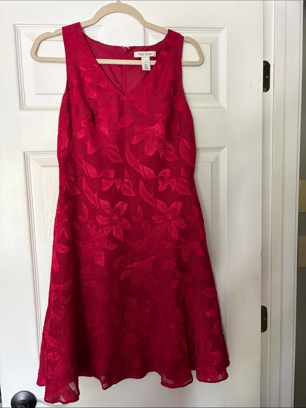 White House Black Market Sleeveless Red Floral Jacquard Fit & Flare Dress